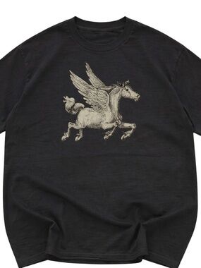 Black Graphic T‑Shirt with Pegasus Print